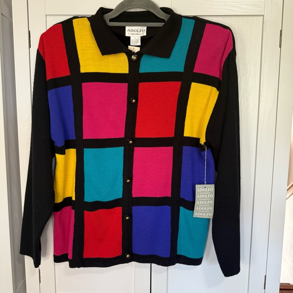 NWT Vintage 80s Adolfo Collectibles Colorblock Pullover Sweater Womens Large